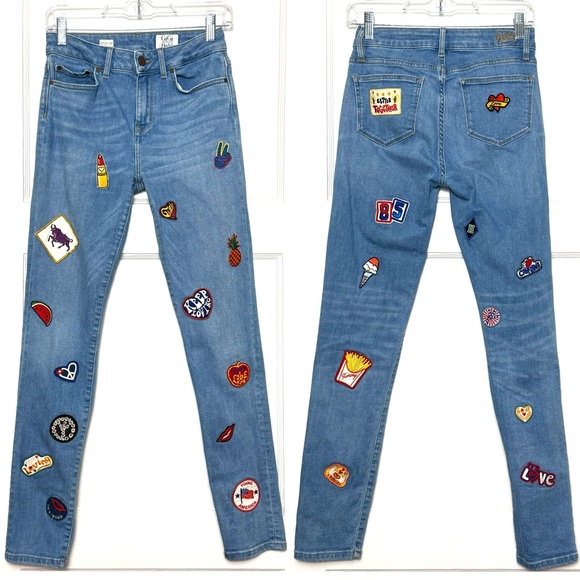 GIGI HADID X TOMMY HILFIGER High Rise Denim 60s Embroidered Patch Skinny Jean 26 - Picture 8 of 13